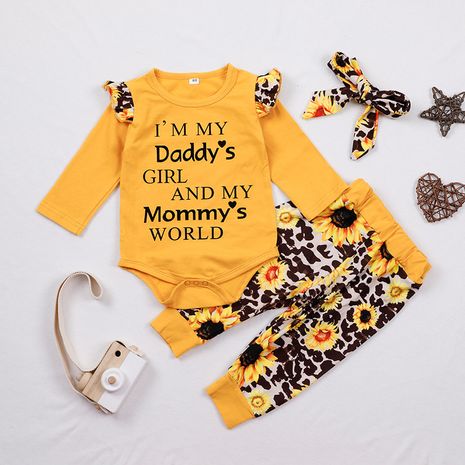 baby new autumn three-piece infant clothing baby print romper top trousers suit's discount tags