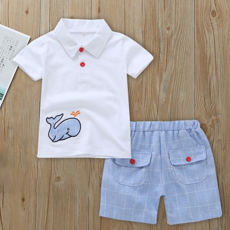 Verano nueva ropa de bebé Camiseta de manga corta de dibujos animados pantalones cortos de caballero deportivo traje de niños comercio exterior's discount tags