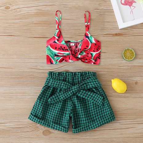 Girls summer sleeveless suspender shorts two-piece shorts short new little girls clothing set fashion hot sale NHLF264392's discount tags