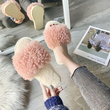 new wheat velvet winter plush slippers outer wear fashion ladies plush cotton slippers's discount tags