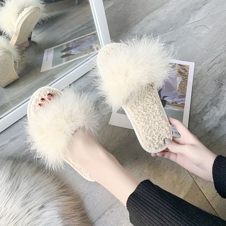 hot-saling plush slippers home autumn plush ostrich hair ladies slippers NHPE264488's discount tags