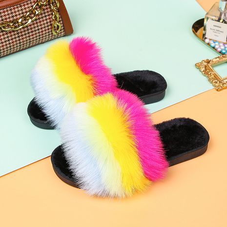 autumn new furry fashion outer wear flat-heel color flip-flops ladies slippers's discount tags