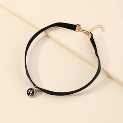 autumn and winter geometric fabric chain metal letter A pendant alloy black necklace