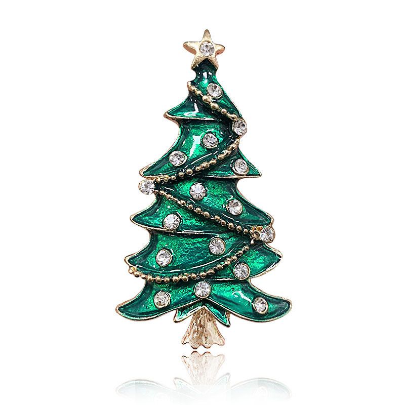 broche de esmalte de goteo de rbol de Navidad con incrustaciones de diamantes de aleacin de color al por mayor