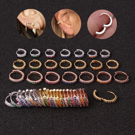micro-inlaid color zircon round ear buckle creative simple cartilage earrings wholesale's discount tags