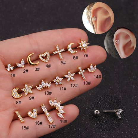 Hot Selling Zircon  Stainless Steel Ear Bone Nails  Micro Inlaid Sunflower Screw earrings  Wholesale's discount tags