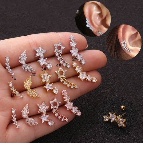 Boucles d'oreilles créatives coréennes en zircon étoile à cinq branches's discount tags