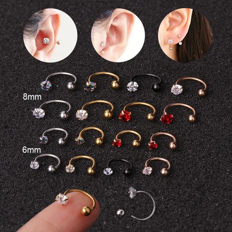 vente chaude piercing zircon C-type nez clou boucles d'oreilles à vis en acier inoxydable's discount tags
