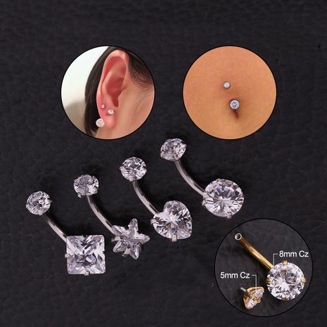 new stainless steel piercing jewelry inner teeth zircon belly nail belly button ring's discount tags