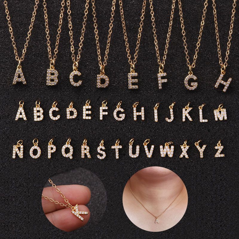 26 collier alphabet anglais pendentif zircon collier femme