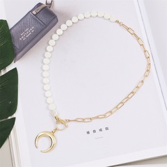 Creative  asymmetrical moon  long beaded pendant pearl necklace