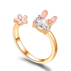 Korea cute bunny sweet girl heart flower finger ring wholesale
