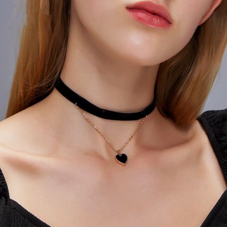 Fashion flannel  love pendant double necklace clavicle chain's discount tags