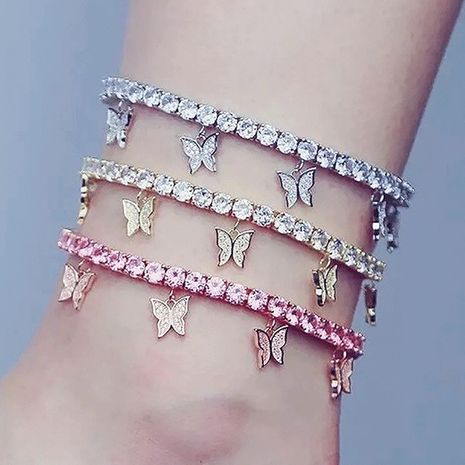 Creative rhinestone small butterfly anklet  tassel foot decoration wholesale NHDP253121's discount tags