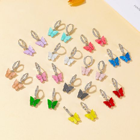 Coréen meilleure vente boucles d'oreilles papillon acrylique coloré diamant couleur douce en gros's discount tags