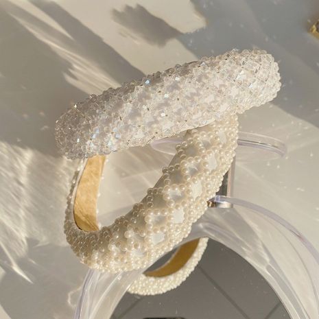 Korean pearl handmade crystal sponge wide brim headband wholesale's discount tags