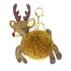 New PU cartoon Christmas elk fur ball keychain