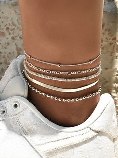 Mehrschichtiges Metallketten-Perlenketten-Fußkettenset für Damen