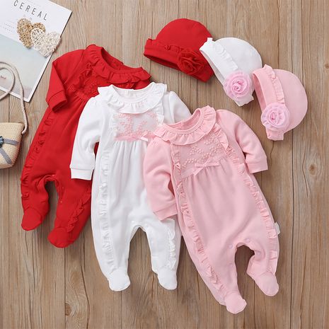 Newborn cute baby one-piece  pure cotton newborn long sleeve foot crawling clothing's discount tags