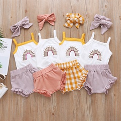 Sommer Baby Girl Strampler Plaid Shorts Dreiteilige Babyhose Set Mode Baby Kleidung