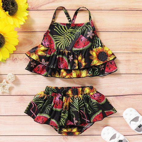 New  sling shorts two-piece print fashion newborn clothing set wholesale's discount tags