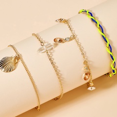 new fashion shell simple rhinestone braided rope beach chain four-piece set alloy anklet