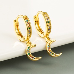 Hot Selling Star and Moon Earrings   Brass Micro-inlaid Colored Zircon  Earrings