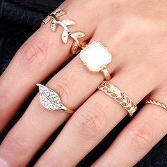 twist index finger ring alloy leaf micro-inlaid set ring wholesale