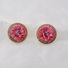 Korean new style rhinestone hollow carved lace fabric fringed rose flower earrings wholesale