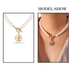 New artificial pearl coin pendant necklace creative retro simple  necklace