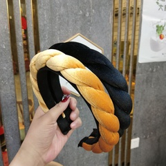 Hot-selling fashion gold velvet sponge braid Hand-woven fabric headband for women NHUX254826