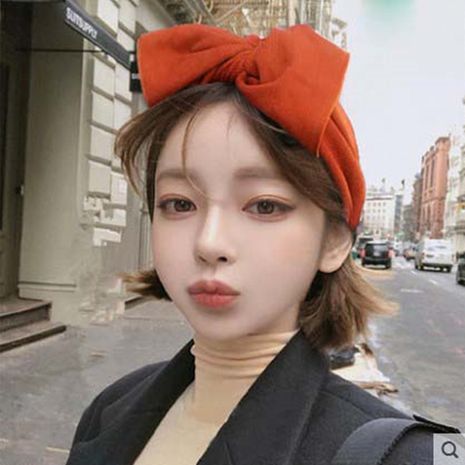 Koreanische gestrickte große Schmetterling einfarbige elastische Wolle Hasenohren Haarband's discount tags