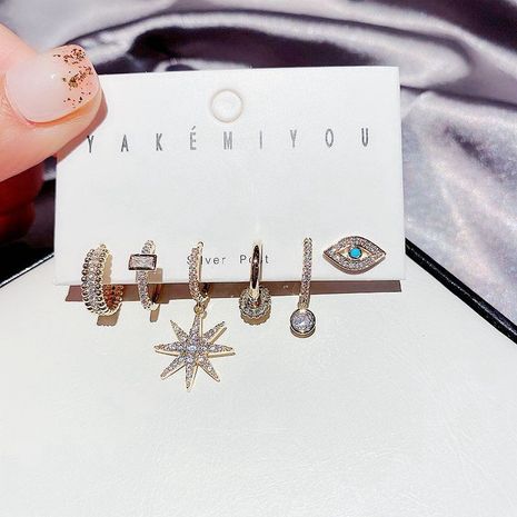 Fashion zircon micro-inlaid eye geometric earrings 6-piece set's discount tags