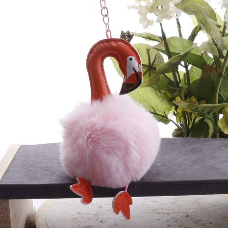 Fashion flamingo fur ball car plush keychain's discount tags