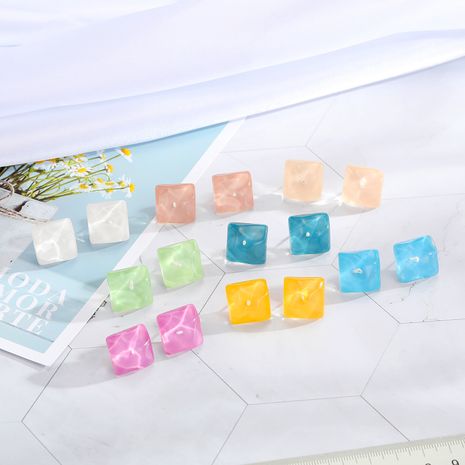 new minimalist 925 silver needle stud wave transparent candy square resin earrings's discount tags
