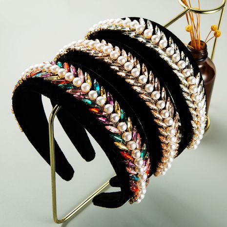new fashion multi-layer leaf pearl full diamond retro baroque ball headband wholesale's discount tags