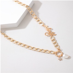 fashion simple alloy letter star pearl circle pendant single layer clavicle chain necklace for women
