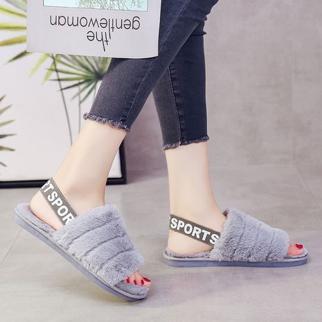 New plush slippers women non-slip warmth indoor flat-heeled ladies cotton slippers's discount tags