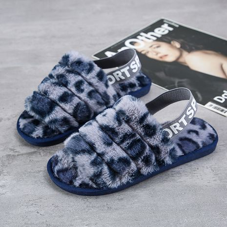 Fashion wool slippers fashion leopard print plush slippers open-toe ladies wool slippers's discount tags
