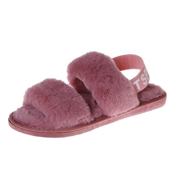 Fashion plush slippers heel belt ladies 
