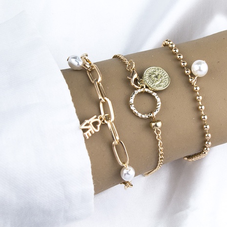 New LOVE letter circle pearl pendant bracelet creative retro bracelet set's discount tags