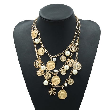 collier de perles en métal pendentif portrait rétro's discount tags