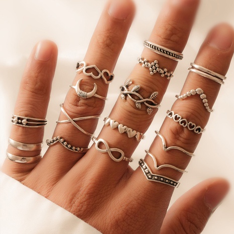 fashion moon heart rings conjunto de 18 piezas's discount tags