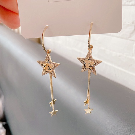 new korean retro tassel micro-inlaid five-star earrings's discount tags