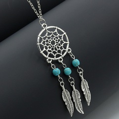boho turquoise tassel feather necklace
