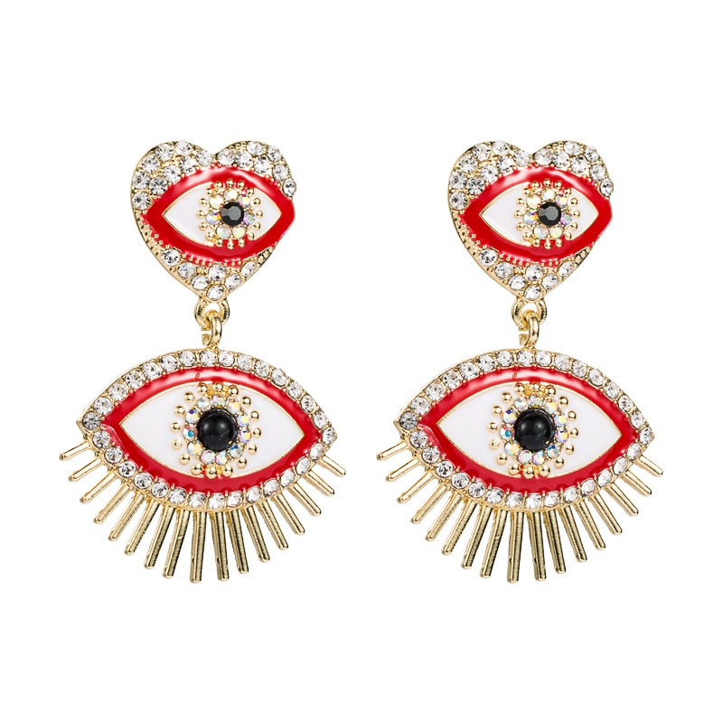 alloy inlaid rhinestone devil's eye earrings NHLN307827