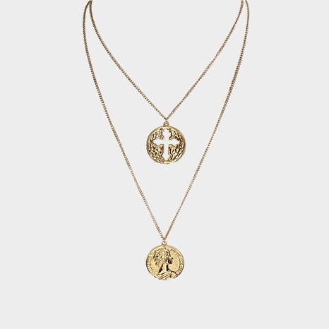 Fashion Retro Double Coin Roman Gold Coin Cross Necklace's discount tags