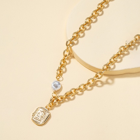 Nouveau collier de perles pendentif tête humaine pièce d'or's discount tags