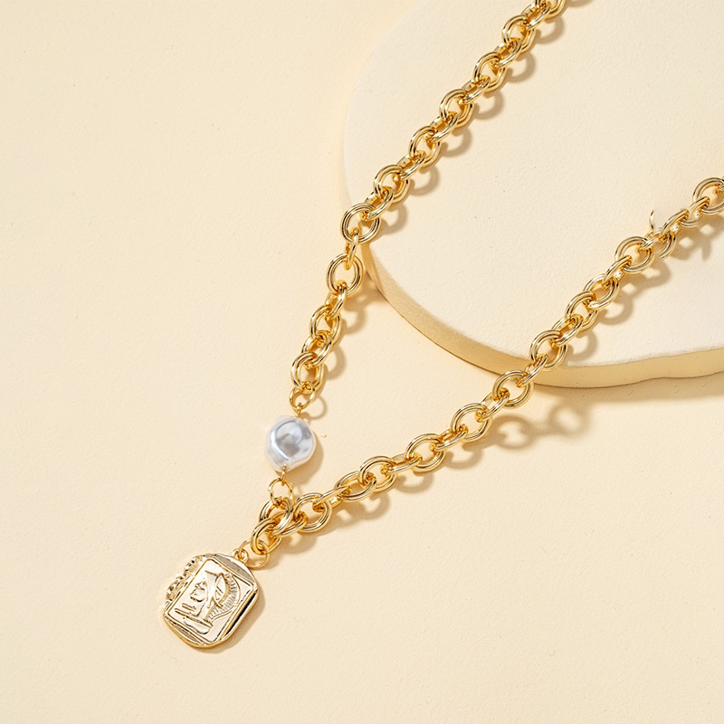 Neue Goldmnze Human Head Anhnger Perlenkette