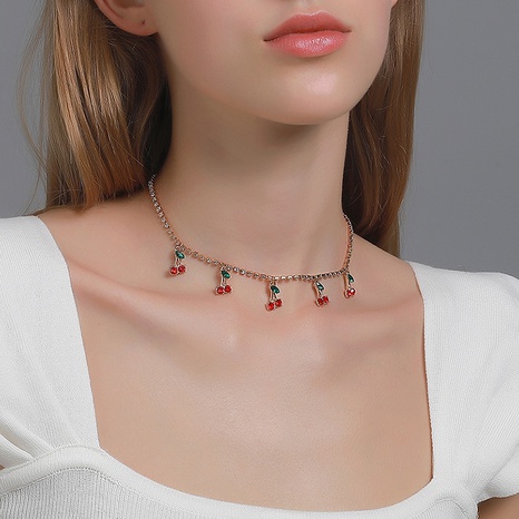 new fashion rhinestone cherry necklace's discount tags